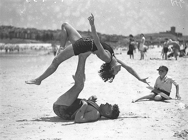 Acrobatics on Bondi Beach, Australia, ca. 1935 (2)